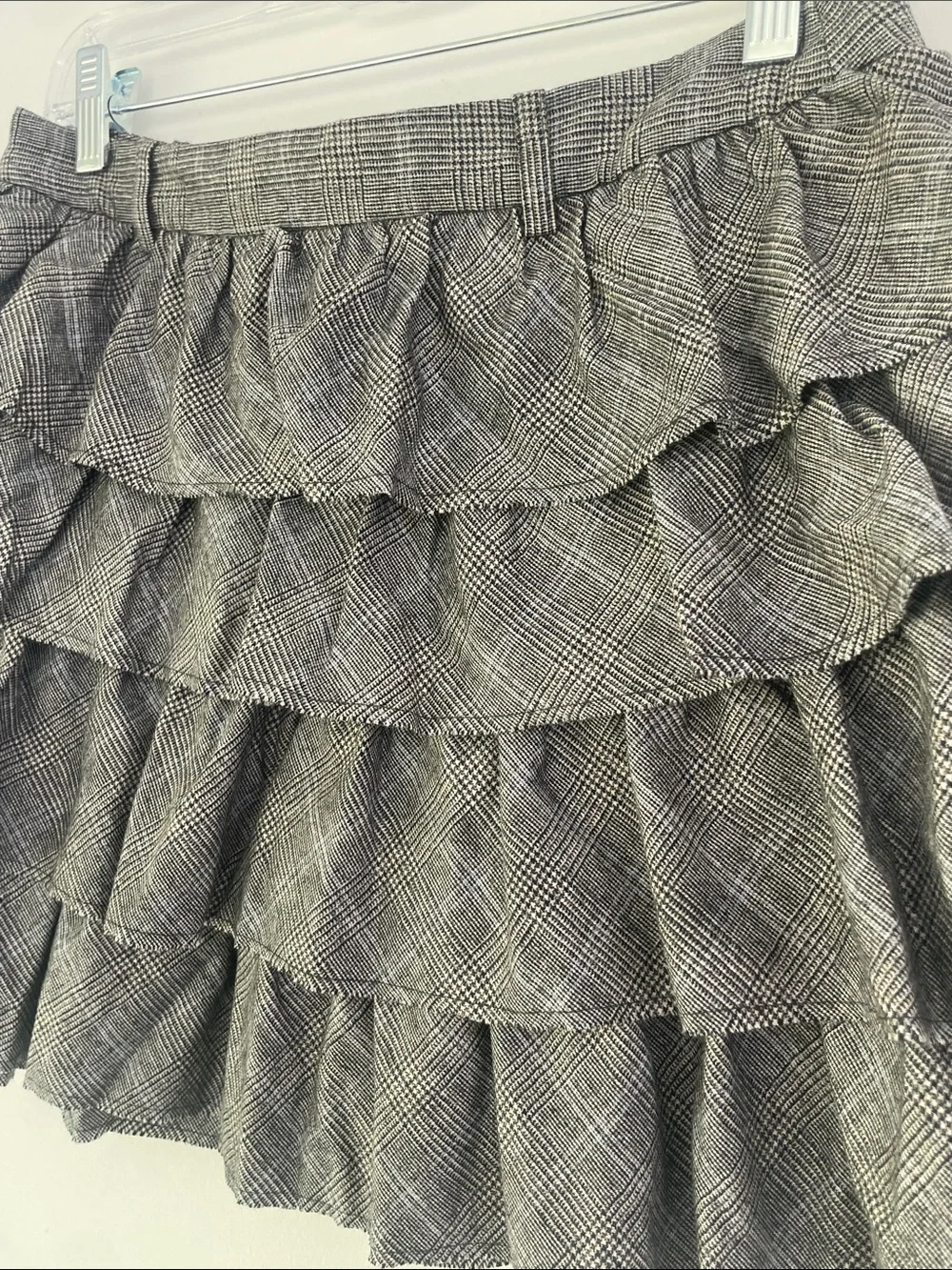 J. Crew Gray Plaid Tiered Ruffle Mini Skirt 00 Y2K Preppy